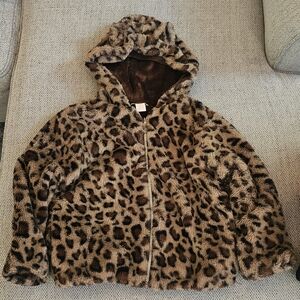 Leopard Print Faux Fur Kids Jacket